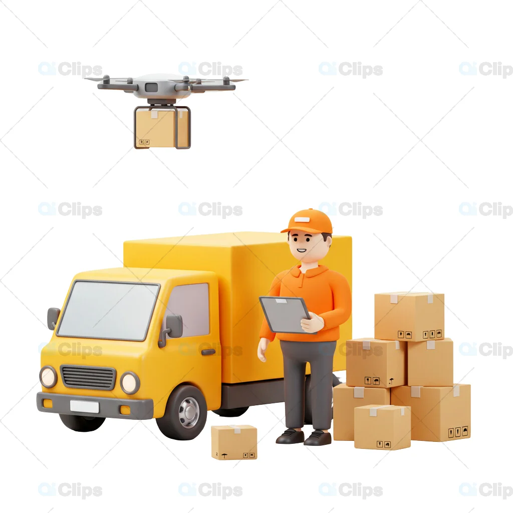 3D Logistics and Drone Delivery Illustration