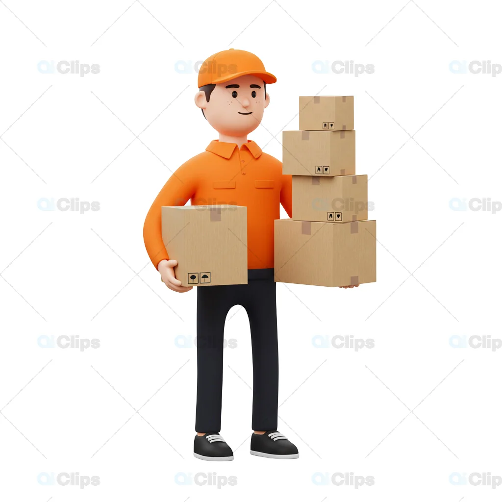 3D Courier Delivery Person with Packages Illustration