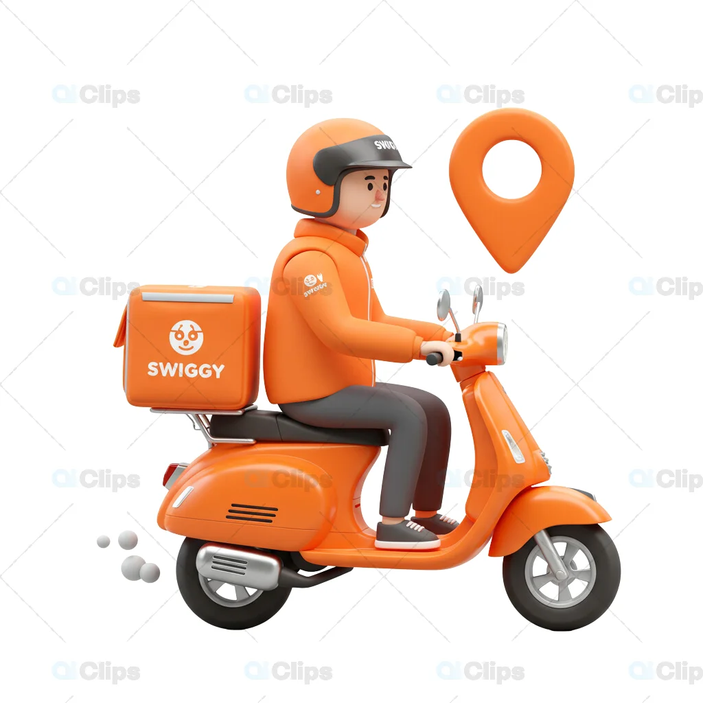 3D Swiggy Delivery Scooter with Rider