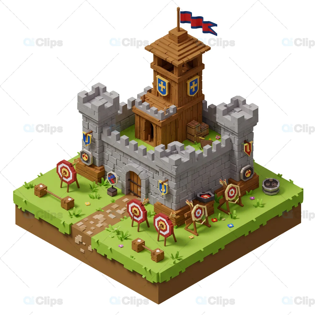 3D Medieval Castle with Training Grounds
