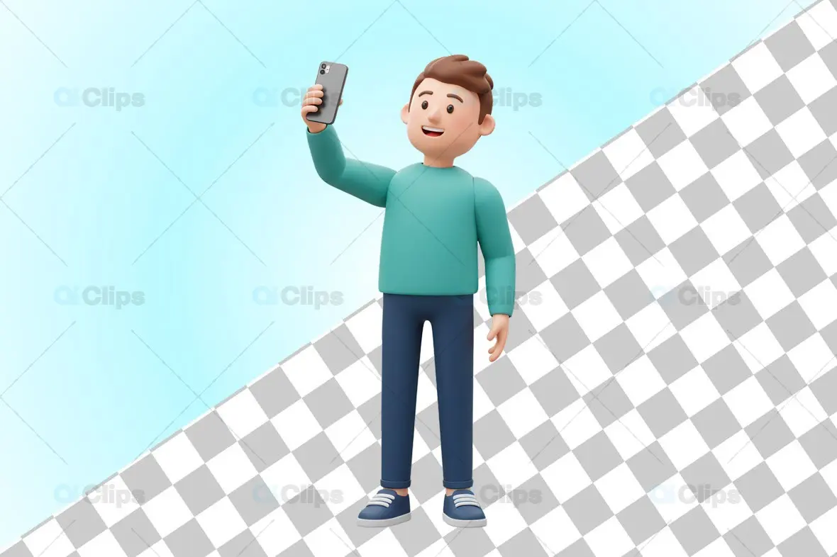 3D Male Character Taking a Selfie Illustration