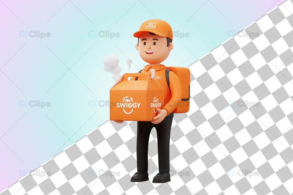 3D Swiggy Delivery Executive with Food Box
