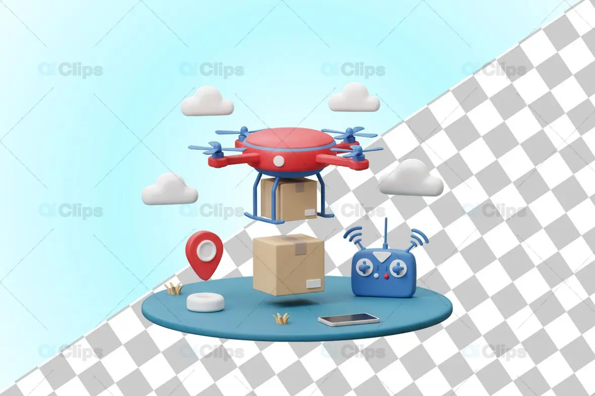 3D Drone Package Delivery with Controller Illustration