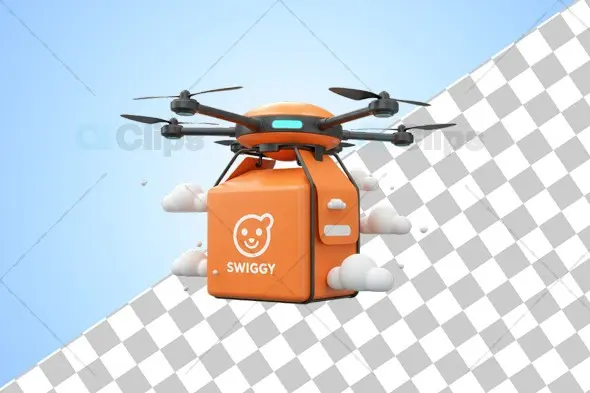 Swiggy-Themed Delivery Drone 3D Illustration