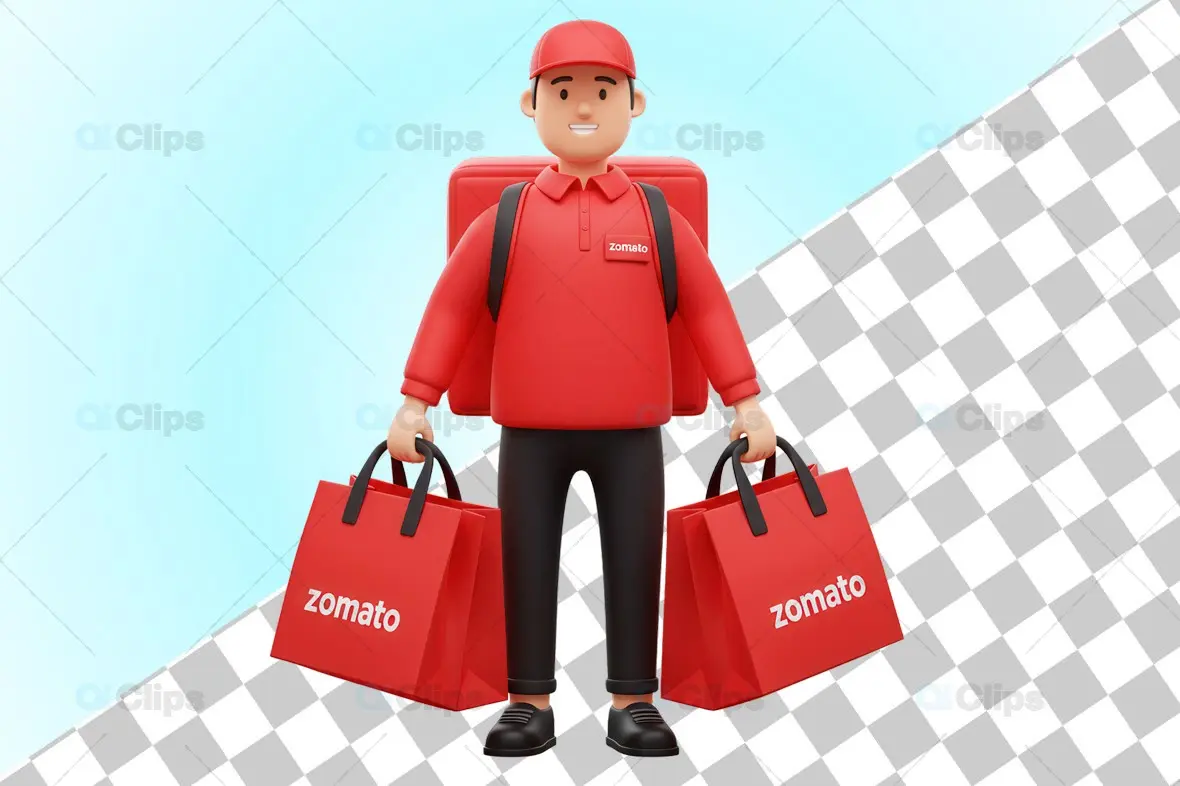 Professional 3D Zomato Delivery Boy Illustration