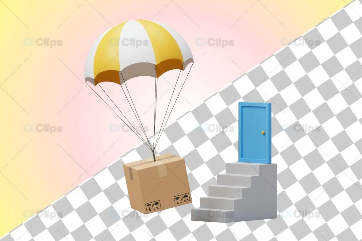 3D Parachute Delivery Box Illustration