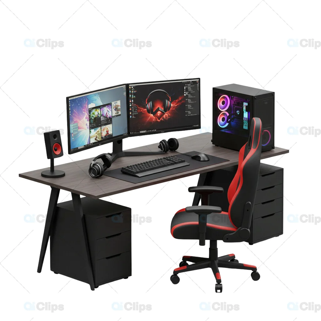 3D Professional Gaming Setup with Dual Monitors