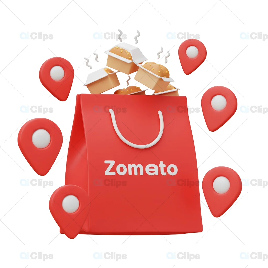 Zomato Delivery Bag with Burgers and Location Pins 3D Model