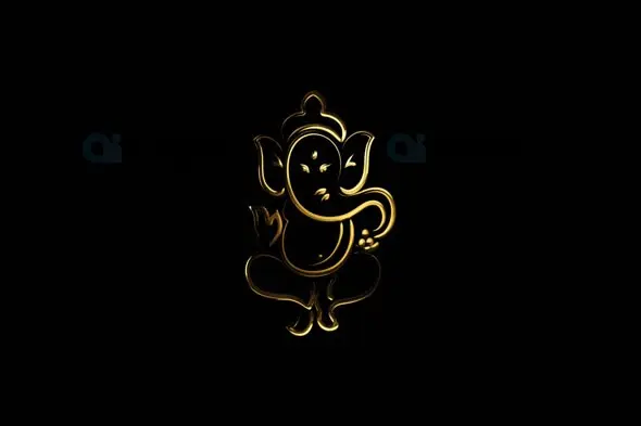 Glowing Golden Ganesha Sitting Animation with Transparent Background