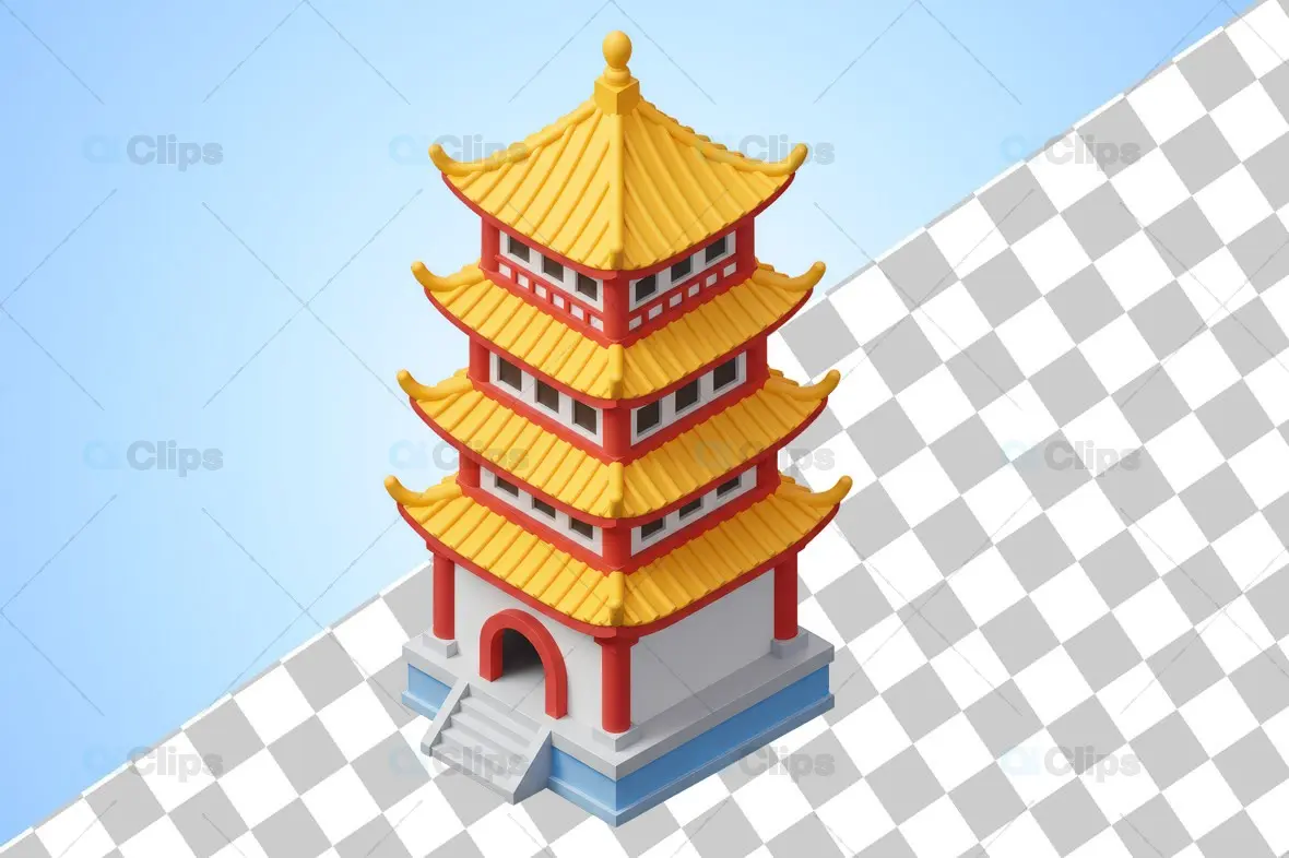 3D Traditional Pagoda Illustration