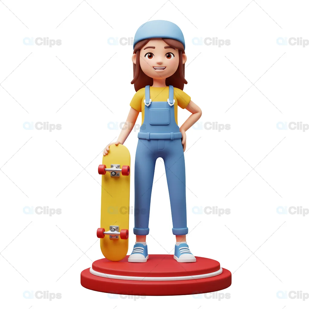 3D Girl with Skateboard Character