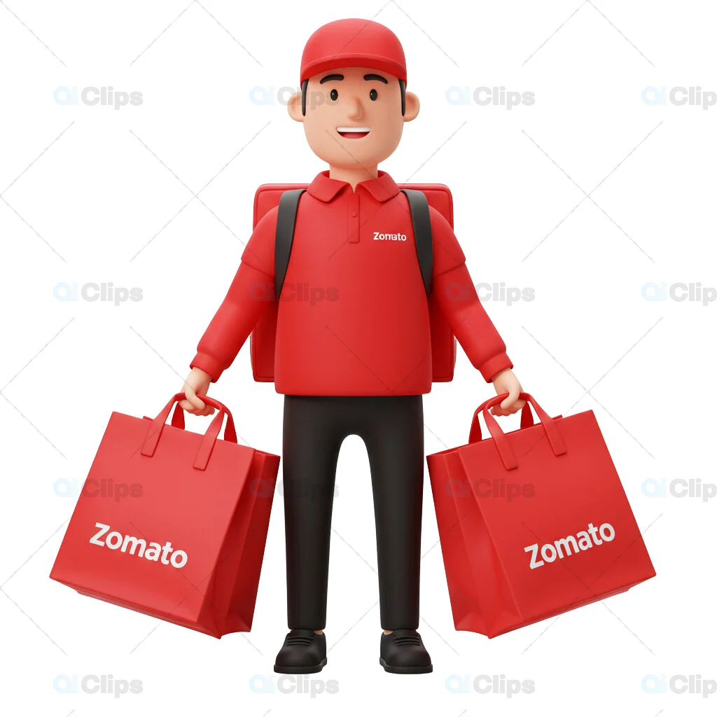 3D Zomato Delivery Boy Character Illustration