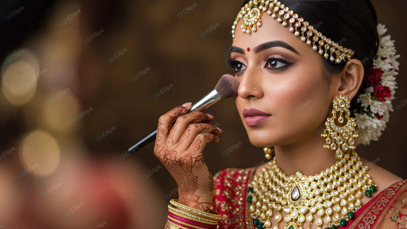 Indian Bridal Makeup Close-Up – Elegant Bride with Traditional Jewelry