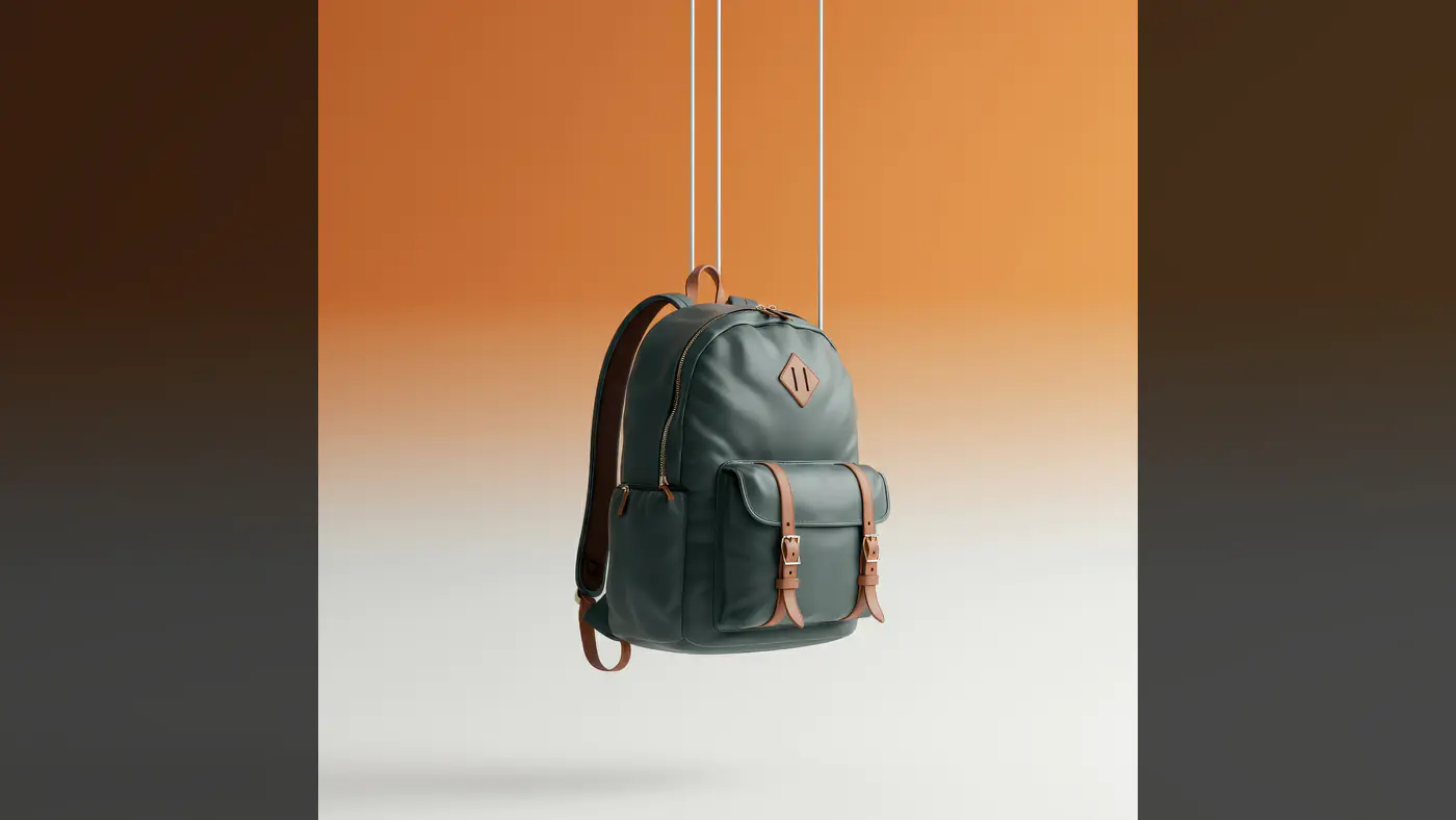 Modern Green Backpack with Leather Straps on Gradient Background