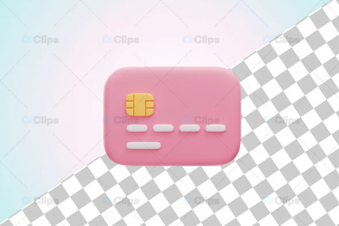 3D Minimalist Pink Credit Card with Golden Chip and Transparent Background