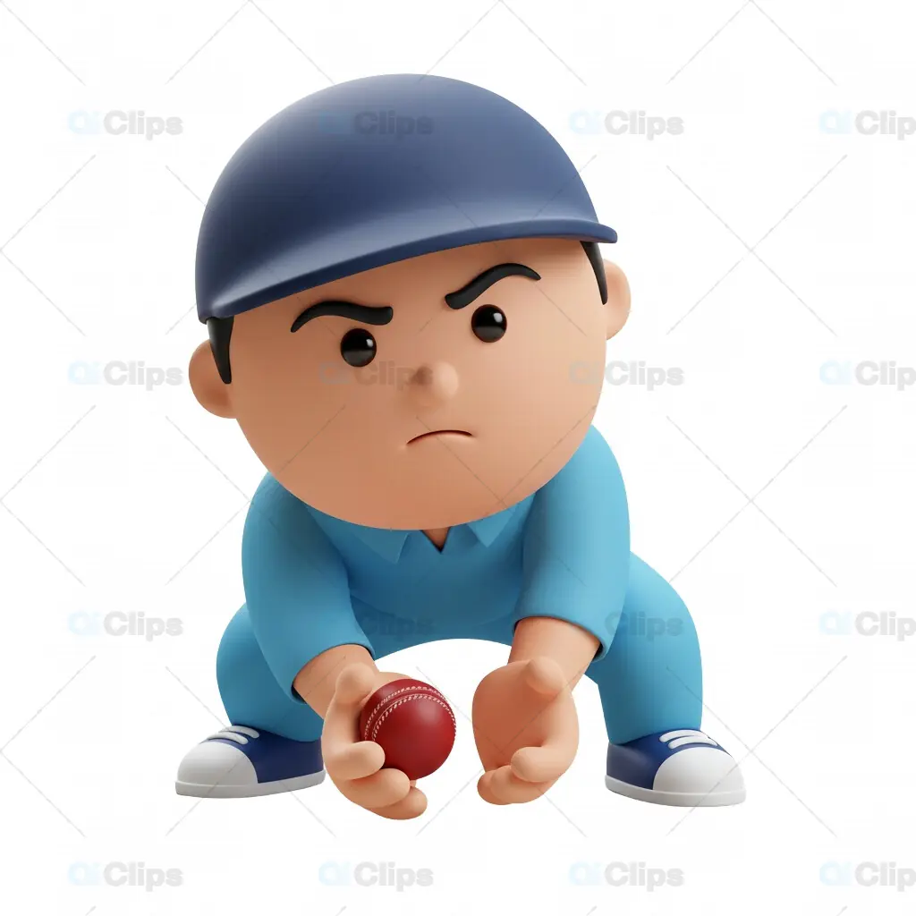 3D Cricket Fielder Ready to Catch Pose