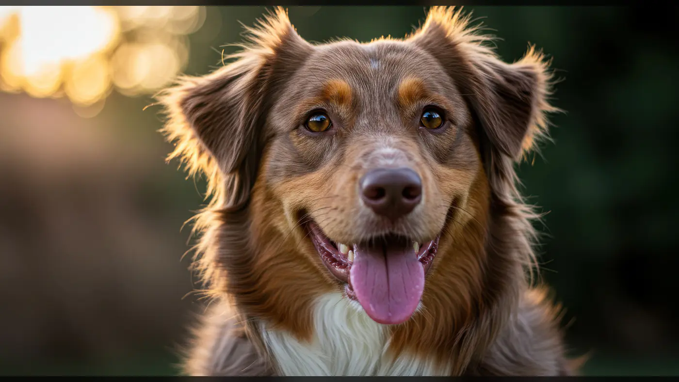 Joyful Australian Shepherd Dog at Sunset