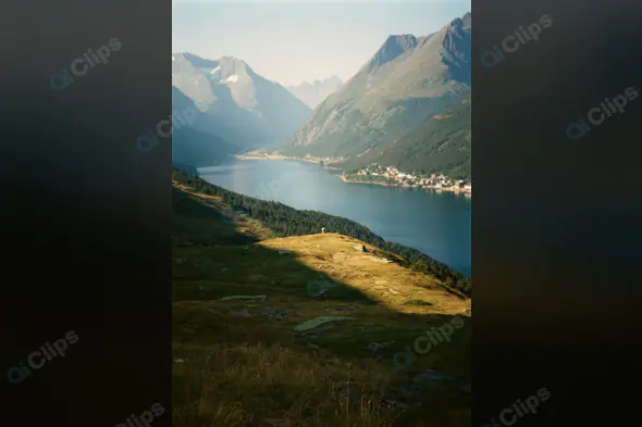 Scenic Mountain Lake Landscape with Alpine Village