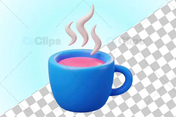 3D Blue Coffee Mug with Steam and Pink Drink