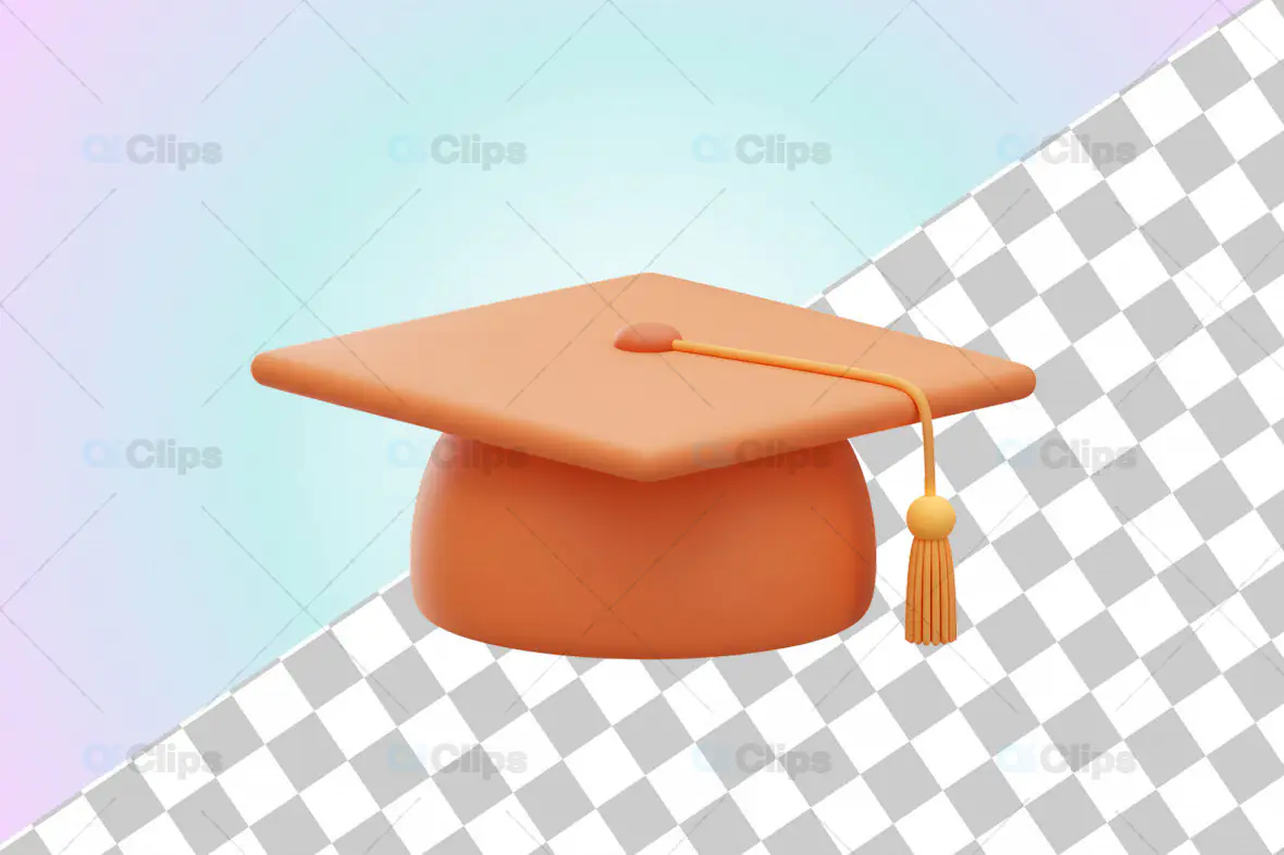 3D Graduation Cap with Orange Tassel and Transparent Background