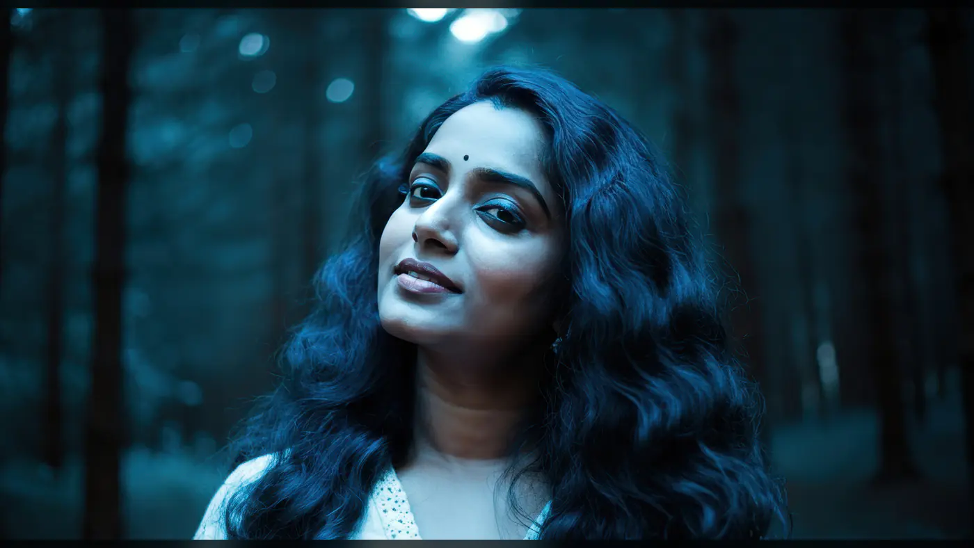 Elegant Portrait of an Indian Woman in a Mystical Forest Setting
