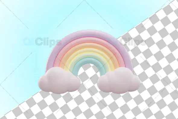 3D Pastel Rainbow with Clouds Illustration
