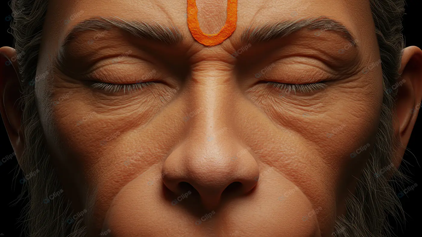 Close-Up of Lord Hanuman’s Meditative Face with Tilak
