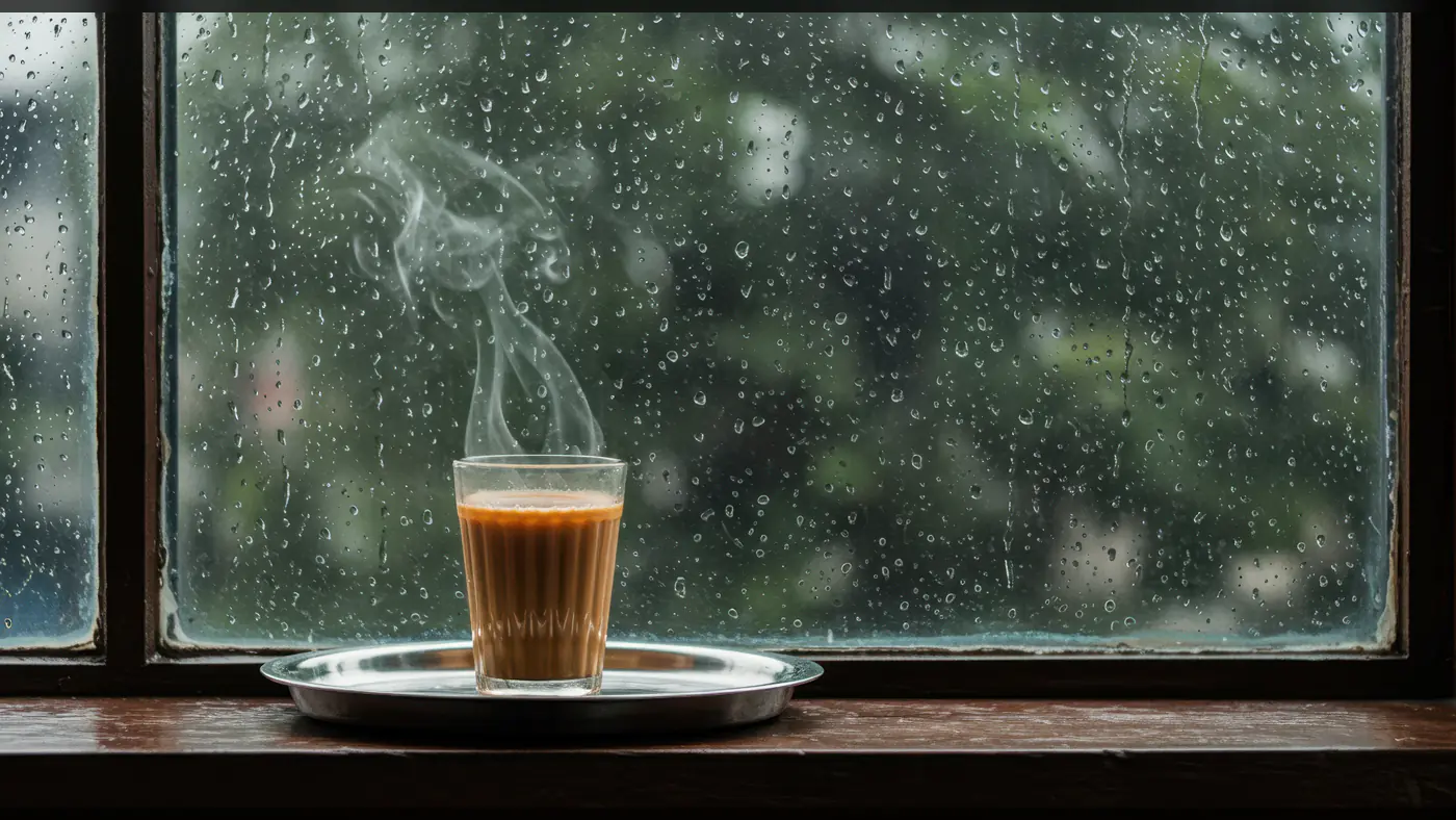 Hot Indian Masala Chai by Rainy Window – Monsoon Vibes Photo