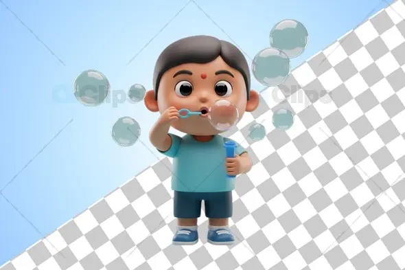 3D Child Blowing Bubbles