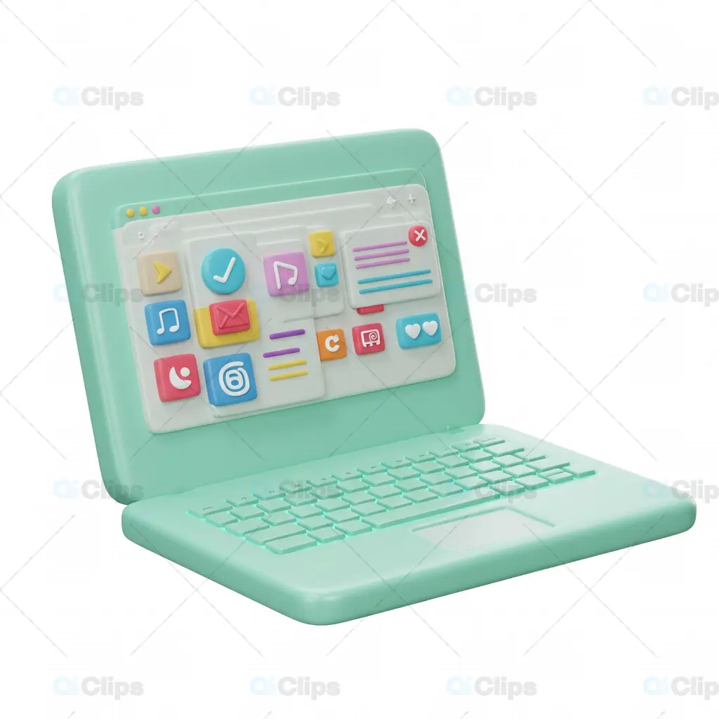 3D Laptop Icon with Application Dashboard