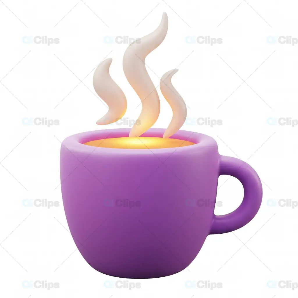 3D Purple Coffee Mug with Steam and Warm Yellow Drink