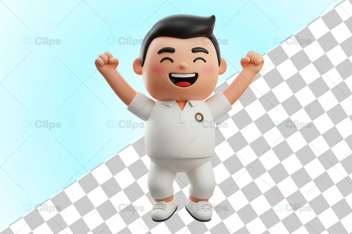 3D Cheerful Cricket Player Celebration Pose
