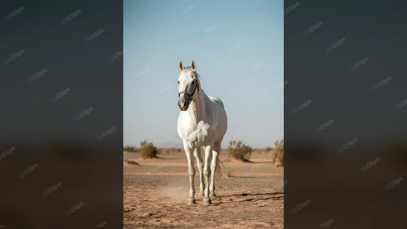 Elegant White Horse in Desert Landscape