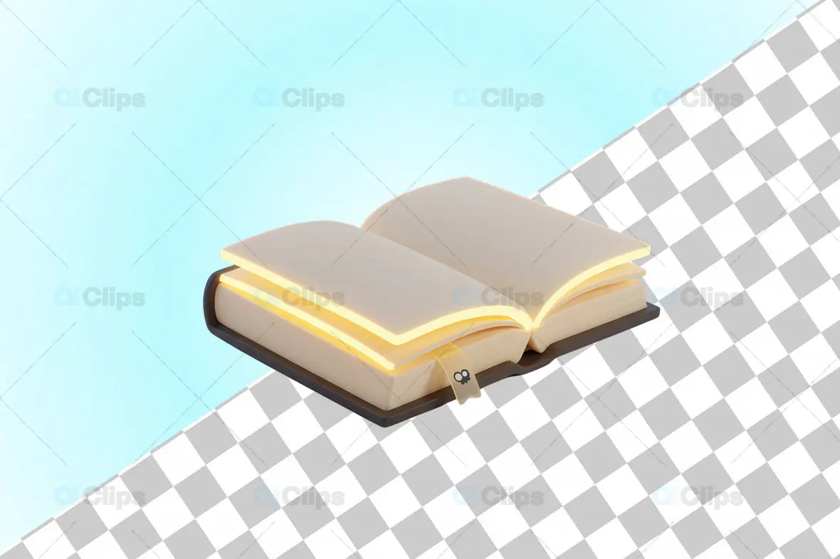 3D Open Book with Glow Effect and Transparent Background
