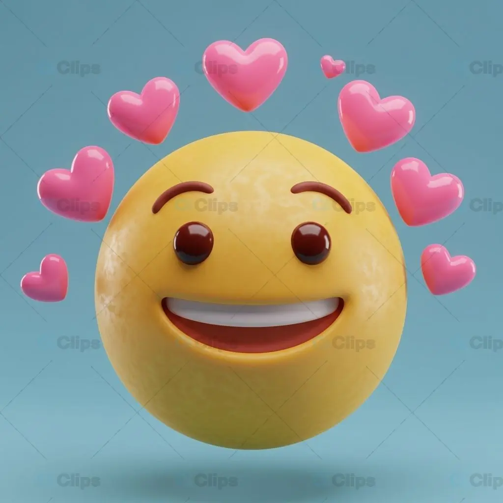 Smiling Emoji with Hearts - 3D Render