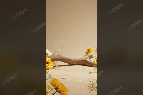 Rustic Floral Mockup with Wooden Branch and Yellow Flowers