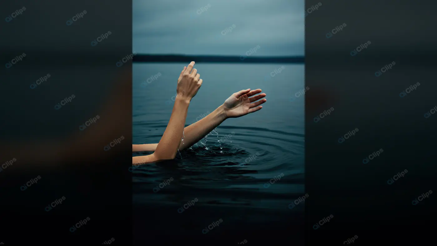Artistic Shot of Hands Emerging from Water in Moody Atmosphere