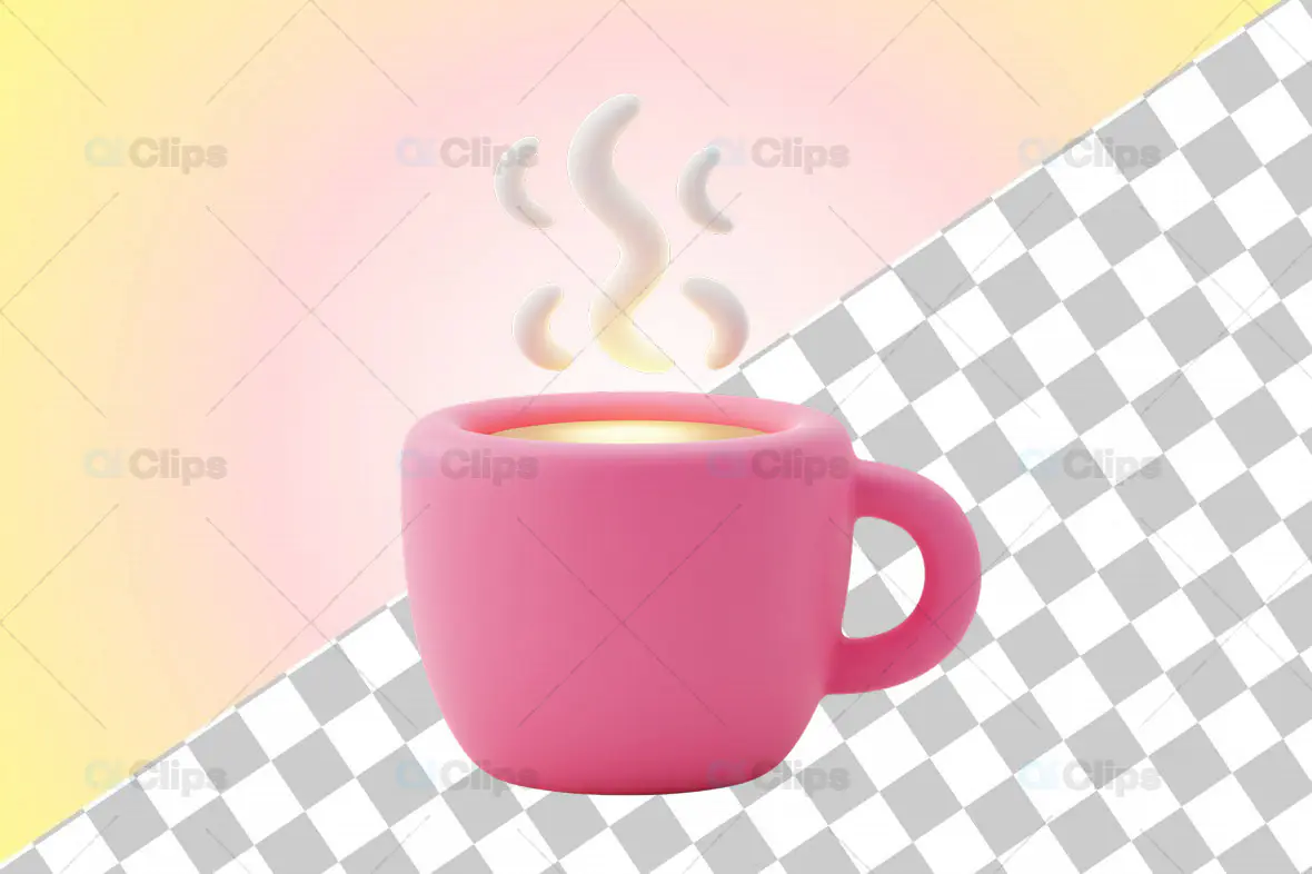 3D Pink Coffee Mug with Steam and Warm Glow