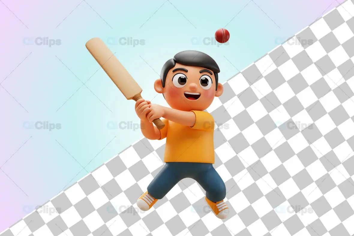 3D Boy Hitting Cricket Ball