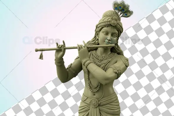 Lord Krishna Monochrome Sculpture - 3D Illustration