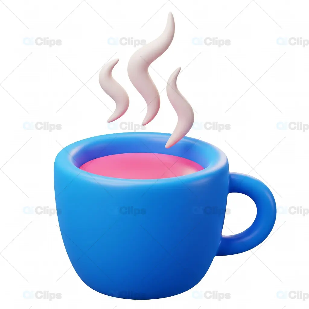 3D Blue Coffee Mug with Steam and Pink Drink