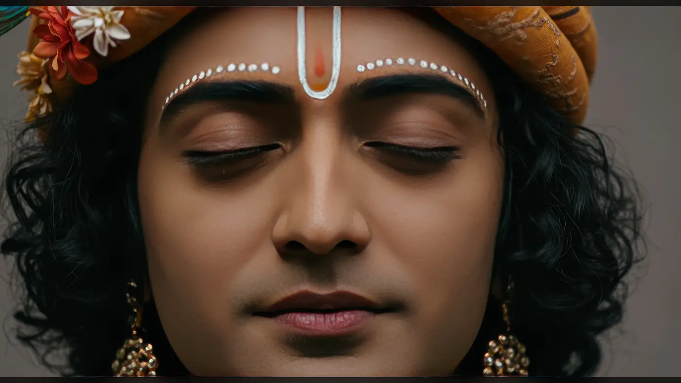Close-Up Portrait of Lord Krishna with Divine Expression