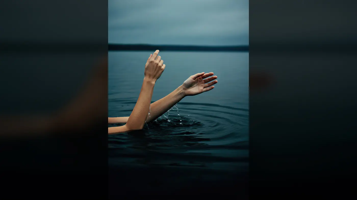 Artistic Shot of Hands Emerging from Water in Moody Atmosphere
