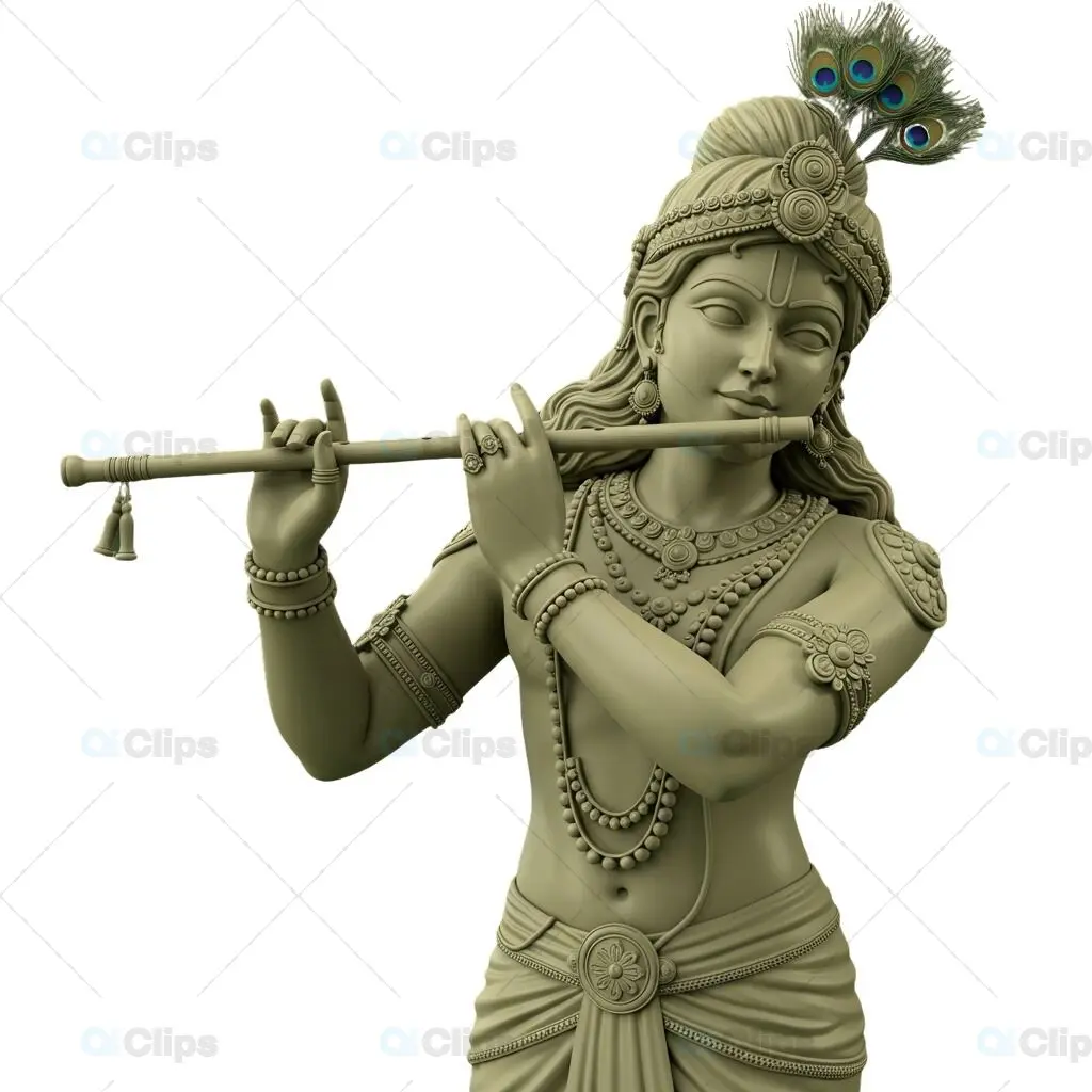 Lord Krishna Monochrome Sculpture - 3D Illustration