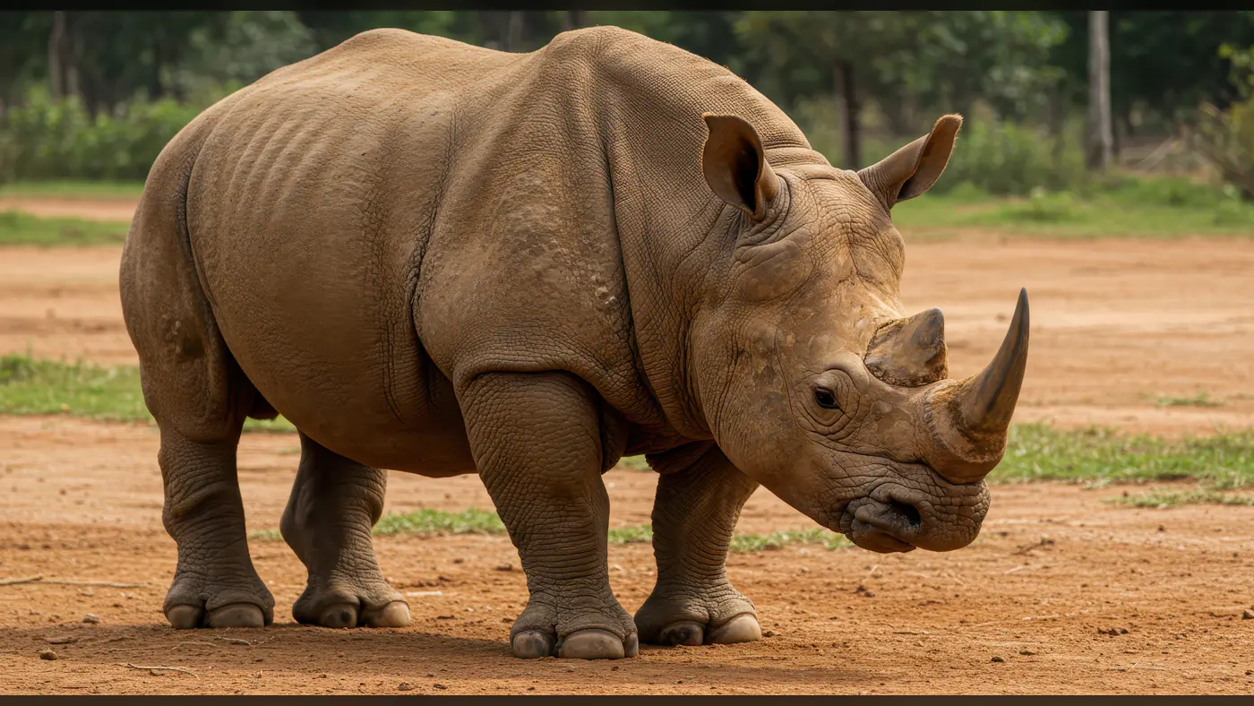 Close-Up Image of Majestic Rhinoceros Standing on Savannah Terrain