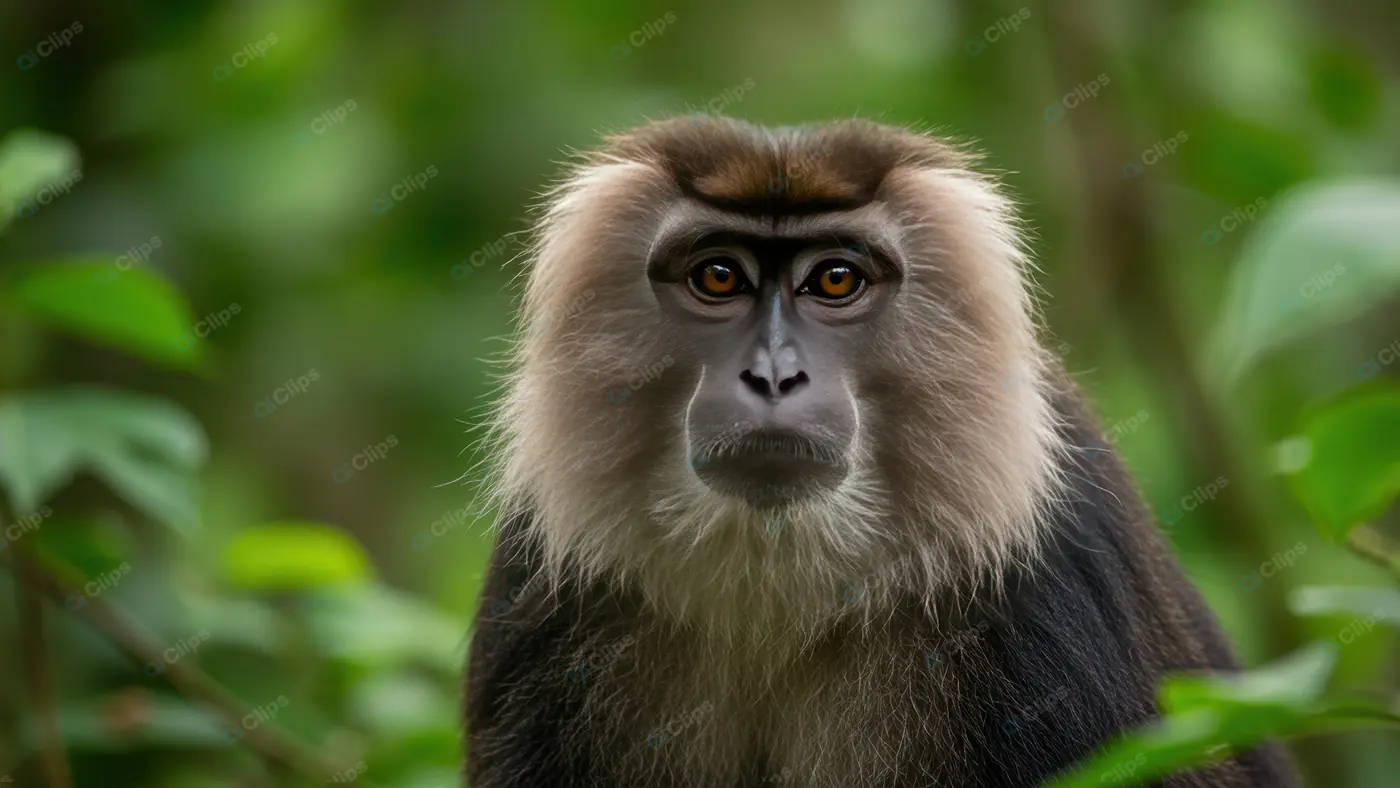 Close-Up Portrait of Lion-Tailed Macaque in Natural Habitat