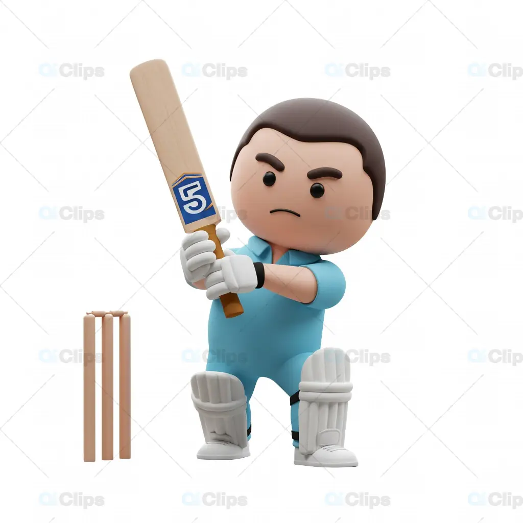 3D Cricket Batsman in Focused Batting Stance