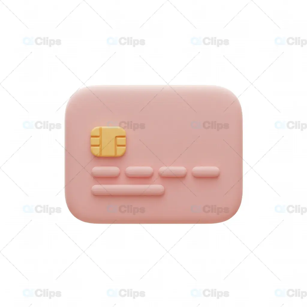 3D Minimalistic Pink Credit Card with Golden Chip and Transparent Background