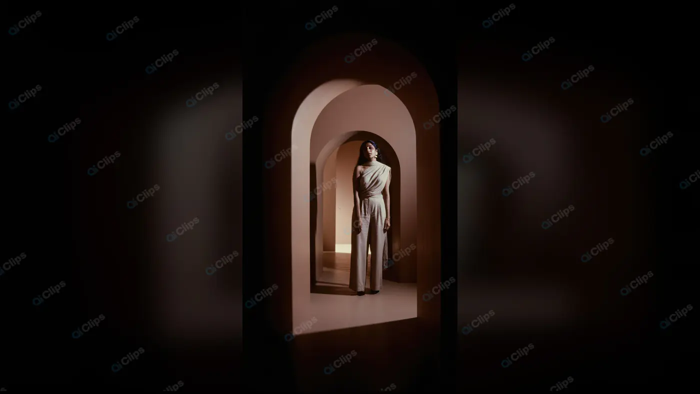 Stylish Indian Woman Framed in Architectural Arches