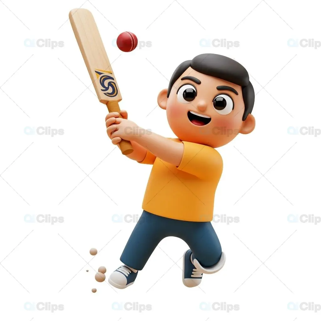3D Cricket Boy Swinging Bat
